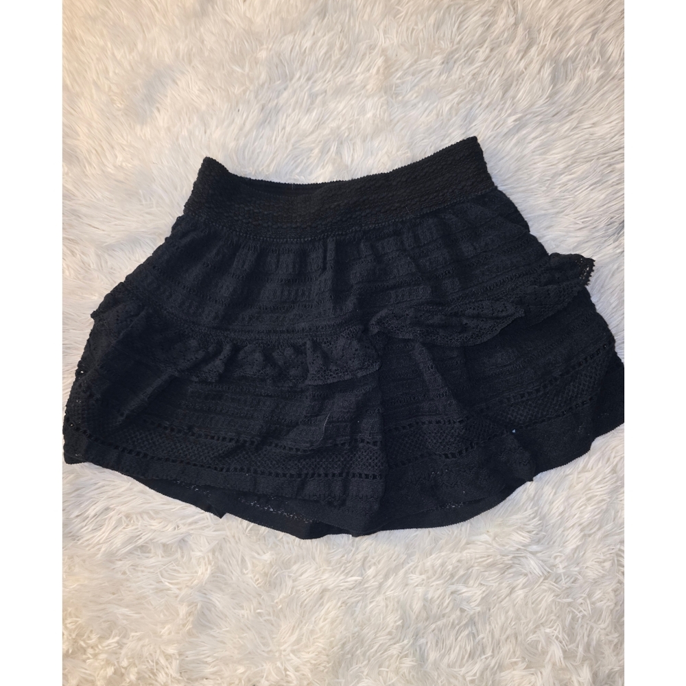 Aerie Crochet Black Ruffled Mini Skirt